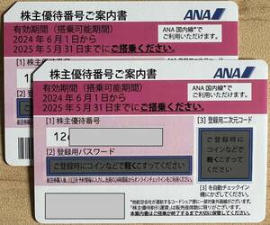 2★ＡＮＡ株主優待券２枚セット　2025年5月31日迄有効　特定記録送料込み 