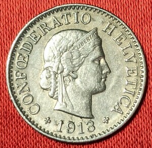 スイス　5ラッペン白銅貨　1913年　【流通品】　 　玉ちゃんNo.3376