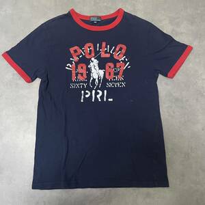POLO by Ralph Lauren ポロバイラルフローレン　リンガー　Tシャツ フロントビッグプリント　ネイビー　レッド　160 Sサイズ　相当