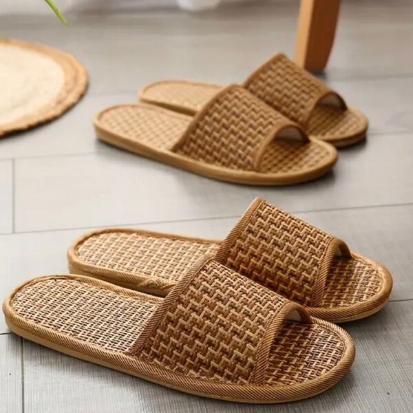 新品 竹編み籐調 ストロー スリッパ 室内用 スリッポン