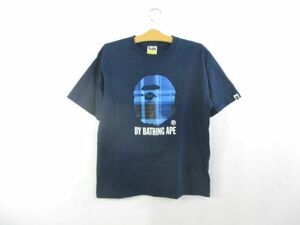 良品 アベイシングエイプ A BATHING APE Tシャツ 半袖 ロゴTシャツ L ネイビー メンズ