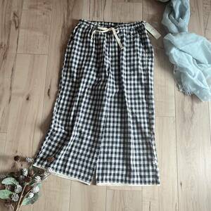 ③ new goods non nok loud na in cotton silver chewing gum check cropped pants large size free 