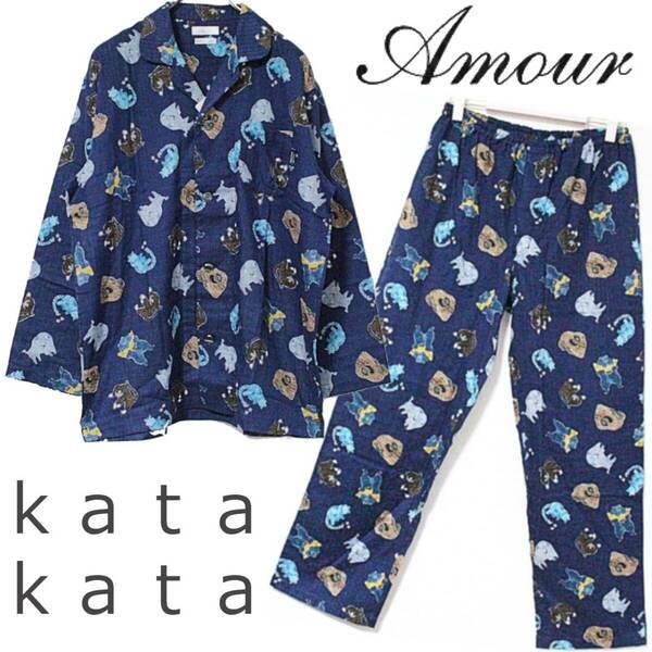 新品 Amour アムール 荒川 ｋａｔａ ｋａｔａ コラボデザイン パジャマ ナイトウェア上下セット Ｌサイズ　Ｋ3686