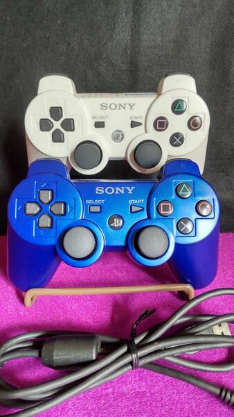 PS3 DUALSHOCK3 デュアルショック３メタリック・ブルーとホワイト1個おまけUSBケーブル1本 SONY コントローラー