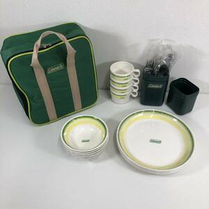 G※ Coleman コールマン 食器 お皿 ボウル 710-6470 平皿 170-6472 ナイフ フォーク スプーン セット 収納 バッグ 付き 傷 汚れ 有り