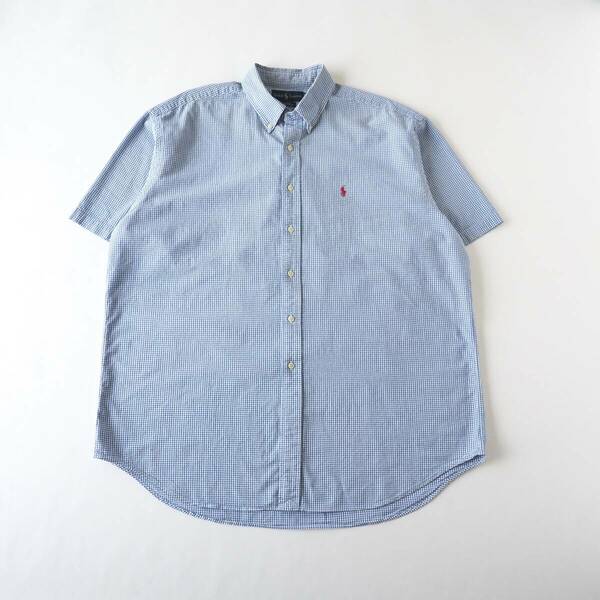ラルフローレン　Ralph Lauren　BDシャツ　半袖　ギンガムチェック　ビッグサイズ　ブルー　美品　メンズ