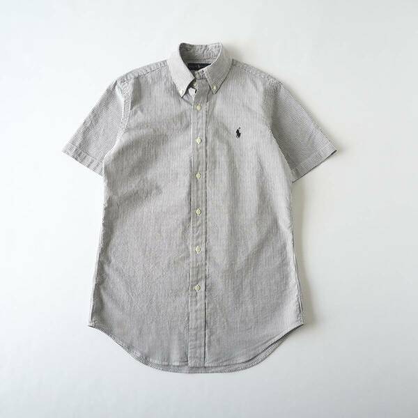 ラルフローレン　Ralph Lauren　シアサッカーシャツ　半袖　ストライプ　グレー　美品　メンズ