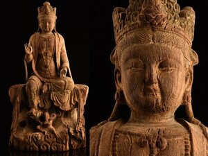 【流】仏教美術 時代 木彫観音像 仏坐像 高60cm TT179