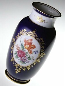 N165 ノリタケ スタジオコレクション 金彩 コバルト フラワーブーケ 大型 ベース 花瓶 飾壷