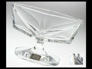 n164 LALIQUE ラリック クリスタル カット 脚付 変型 ベース 花瓶 飾壷