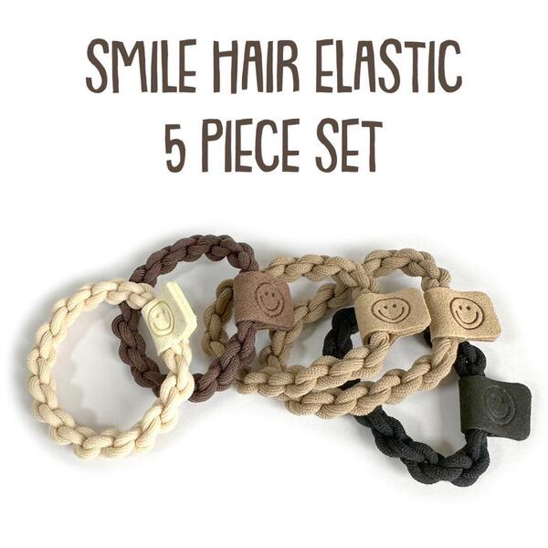 スマイル ヘアゴム 5本セット SMILE スマイリー ピースマーク ブラック ブラウン ベージュ ホワイト ヘアアクセサリー レディース 髪飾り