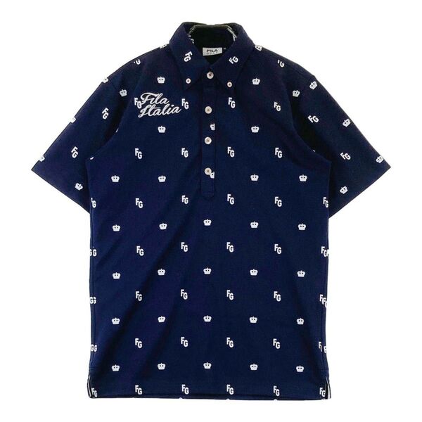 FILA GOLF フィラゴルフ 半袖ポロシャツ 総柄 ネイビー系