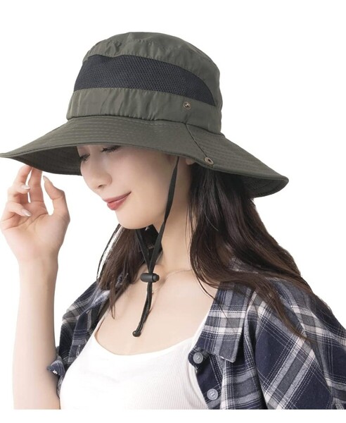 帽子 レディース 日焼け防止 UVカット サファリハット アウトドア メンズ キャップ 男女兼用 あご紐付き 日よけ 小顔効果