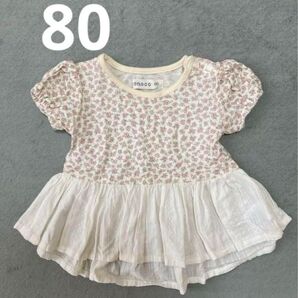 80サイズ 女の子 Tシャツ フリル さくらんぼ パフスリーブ 可愛い 半袖