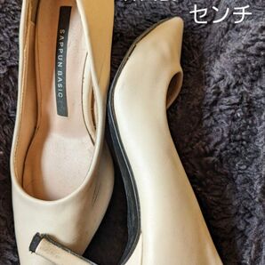 21.5 sappun ポインテッドトゥ パンプス ヒール 韓国製 ベージュ