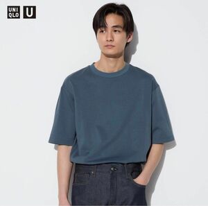 UNIQLO U エアリズムコットンオーバーサイズTシャツ（5分袖) ブルー　XXL