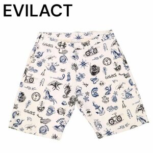 EVILACTi-bruakto весна лето хлопок &linen* морской иллюстрации общий рисунок шорты Sz.M мужской сделано в Японии I4B00969_5#P