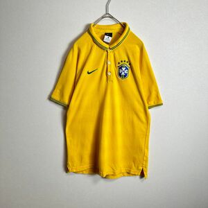 NIKE ナイキ　半袖ポロシャツ　ブラジル代表　サッカー　刺繍スウッシュロゴ　イエロー　黄色