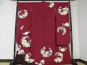  flat peace shop 2# gorgeous long-sleeved kimono piece embroidery .. Hanamaru writing .. dyeing gold paint pine slope shop treatment excellent article DAAB8679ps