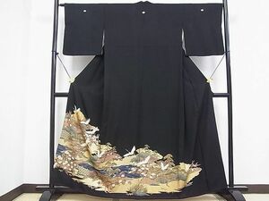  flat peace shop 2# gorgeous kurotomesode . crane scenery pine writing gold paint excellent article DAAD5143rt