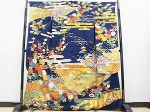  flat peace shop 2# gorgeous long-sleeved kimono piece embroidery . water .. flower writing gold paint excellent article DAAC6565fe