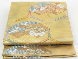 平和屋-こころ店◎六通柄袋帯　唐織　扇面亀甲花文　金糸　引箔　正絹　逸品　AAAF6572Ast