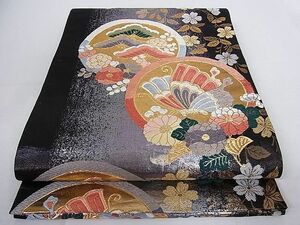 平和屋-こころ店◎六通柄袋帯　唐織　花蝶丸文　金糸　引箔　正絹　逸品　AAAF7442Apf