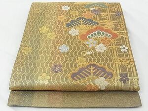 平和屋-こころ店◎六通柄袋帯　唐織　花松文　金糸　正絹　逸品　AAAE9493Bsw