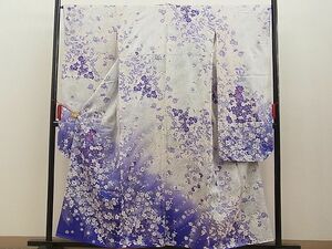 平和屋野田店■豪華振袖　銀糸刺繍　孔雀枝梅文　暈し染め　銀彩　逸品　BAAE6014jr