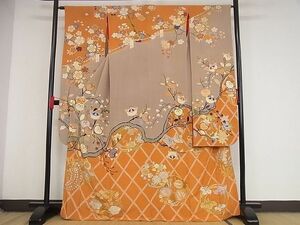  flat peace shop - here . shop # antique Taisho romance long-sleeved kimono Hanamaru writing gold paint silk excellent article AAAF9418Bnp