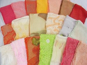 平和屋-こころ店■和装小物　上質な帯揚げ20枚セット　総絞り　刺繍　蝶　ラメ　暈し染め　花柄　金彩　逸品　未使用品有　AAAC7401Azi