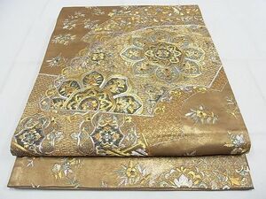  flat peace shop - here . shop # finest quality total embroidery double-woven obi ground paper flower writing gold silver thread silk excellent article AAAF4420Bjd