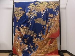 平和屋1■豪華振袖　駒刺繍　扇鳳凰花蝶文　金彩　逸品　CAAB8382dy