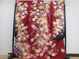  flat peace shop 1# gorgeous long-sleeved kimono piece embroidery .. Mai flower writing .. dyeing silver through . ground excellent article CAAB9631ut