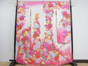  flat peace shop 1# gorgeous long-sleeved kimono embroidery Mai flower . comb .. dyeing silver through . ground excellent article CAAB9597ut