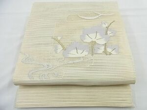 平和屋野田店■夏物　八寸名古屋帯　絽綴れ　流水露芝花文　金銀糸　逸品　BAAE1935pk