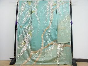  flat peace shop 1# long-sleeved kimono single . wistaria gold paint less ..... kimono CAAB9685ut