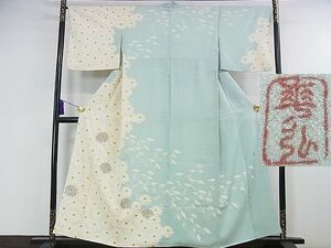 平和屋2■極上　人間国宝　森口華弘　蒔糊友禅　蒔糊散らし　訪問着　刺繍　菊　金銀糸　逸品　DZAA0489kh4