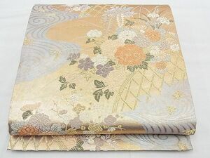 平和屋野田店◎六通柄袋帯　唐織　琳派絵図　慶祥彩花文　金糸　逸品　未使用　BAAE4603vj