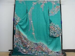  flat peace shop 1# gorgeous long-sleeved kimono .. flower .. dyeing gold paint excellent article CAAD7240ut