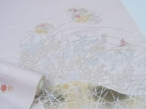 平和屋1■付下げ　反物　刺繍　雪輪重ね草花文　丹後ちりめん　着尺　逸品　未使用　CAAD2282ju