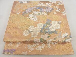 平和屋野田店■六通柄袋帯　地紙重ね吉祥花鳥文　金糸　逸品　DAAA1303du