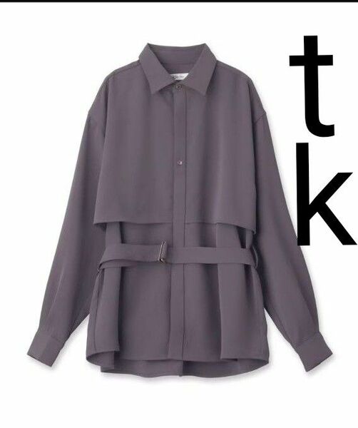 tk takeokikuchi タケオキクチ ベルテッドシャツ レイヤードシャツ スタンドカラー デザインシャツ ビッグシルエット