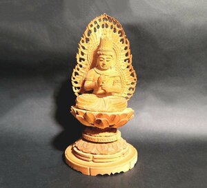 木彫り 彫刻 仏像 如来 菩薩 置き物 木製 仏教 仏壇 仏具 丸台 座像 仏教美術 高さ17.5cm