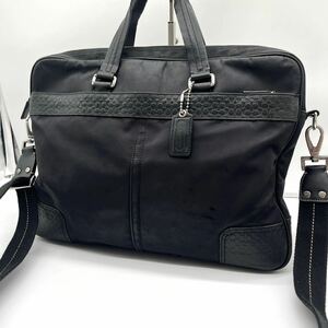 1 jpy beautiful goods COACH Coach business bag briefcase 2way leather nylon A4 size storage possibility black black F70323 signature diagonal ..