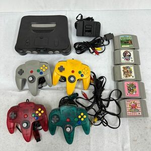 J859-O18-3497 Nintendo Nintendo 64 body NUS-001 black controller 4 piece / cable / Mario car bi. soft 5ps.@ attaching nintendo N64 ⑩