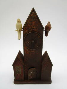  war front - Meiji tin plate toy clock pcs parrot gold paint? silver .? present condition goods height 21cm (MM567