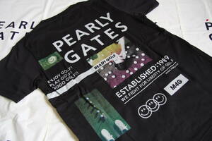 ★正規品★パーリーゲイツ PEARLY GATES★大人気 コラージュ柄プリントTシャツ★吸水速乾★日本製★これから最適★ブラック★４(M)