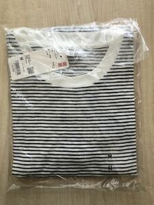 新品　タグ付 UNIQLO ユニクロ　スラブジャージー ボーダー クロップド 半そで Tシャツ　M　オフホワイト　Off White