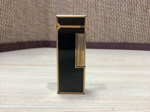 2302◆dunhill ダンヒル 高級ガスライター ローラーガスライター 喫煙グッズ 喫煙具 黒×ゴールド 着火未確認